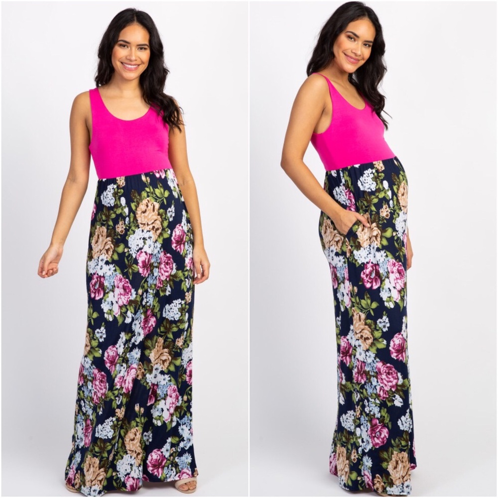 Pinkblush Maternity Pink & Floral Print Maxi Dress